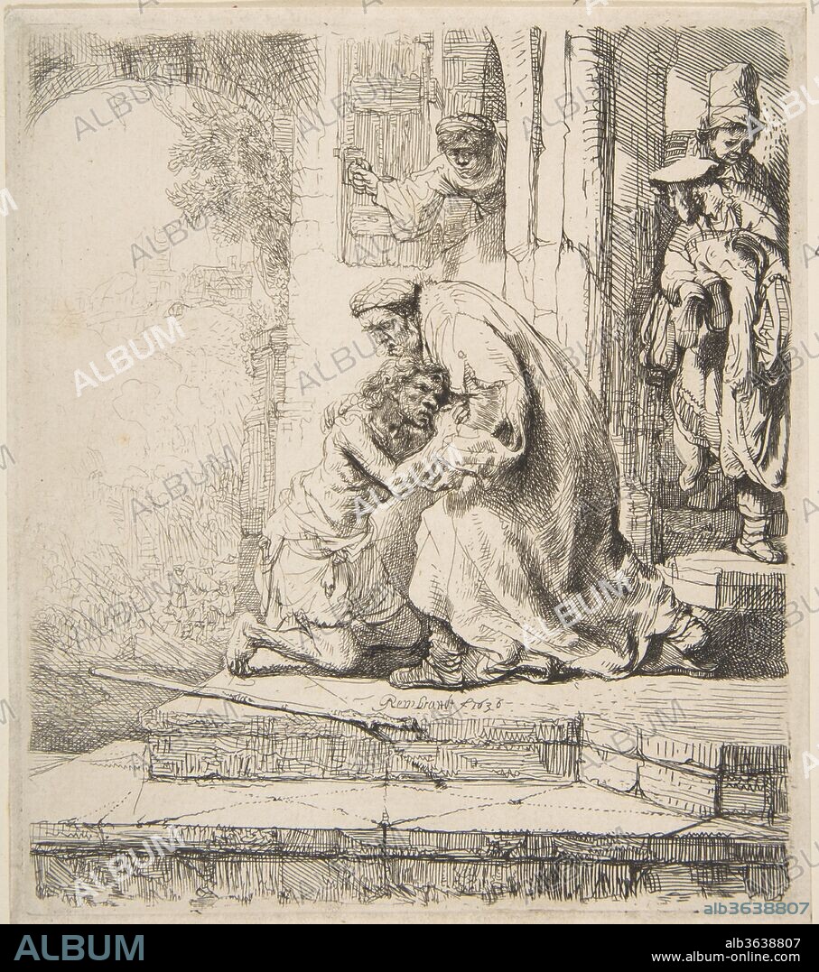 Return of the Prodigal Son. Artist: Rembrandt (Rembrandt van Rijn) (Dutch, Leiden 1606-1669 Amsterdam). Dimensions: Plate: 6 1/8 × 5 7/16 in. (15.6 × 13.8 cm)
Sheet: 6 7/16 × 5 9/16 in. (16.3 × 14.2 cm). Date: 1620-69.