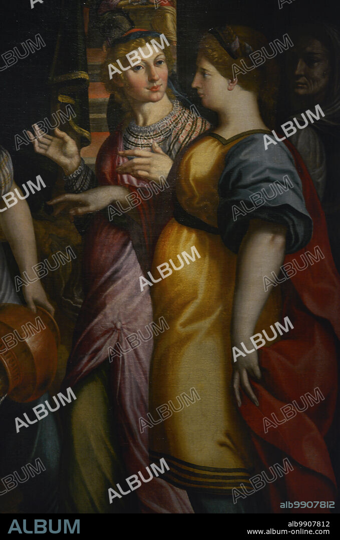 FRANCESCO BRENTI. ITALIAN PAINTER. ACTIVE IN CREMONA BETWEEN 1612 AND 1622.. Francesco Brenti. Italian painter, active in Cremona between 1612 and 1622. The Birth of Saint John the Baptist, 1615. Oil on canvas, 294 x 228 cm. Detail. On loan, Istituti Educativi di Cremona. Museo Civico Ala Ponzone. Cremona. Lombardy. Italy.