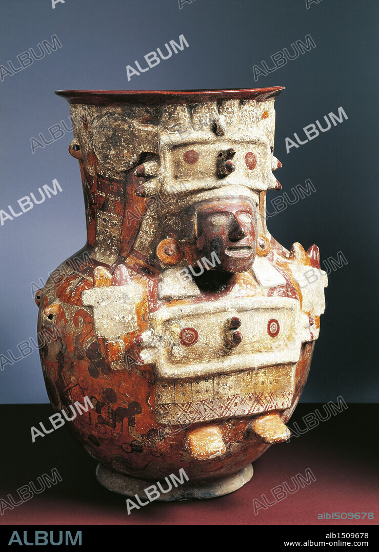 Aztec civilization, Mexico, 15th century. Cholula style ceramic vase. From the Templo Mayor (Main Temple) at Tenochtitlan.