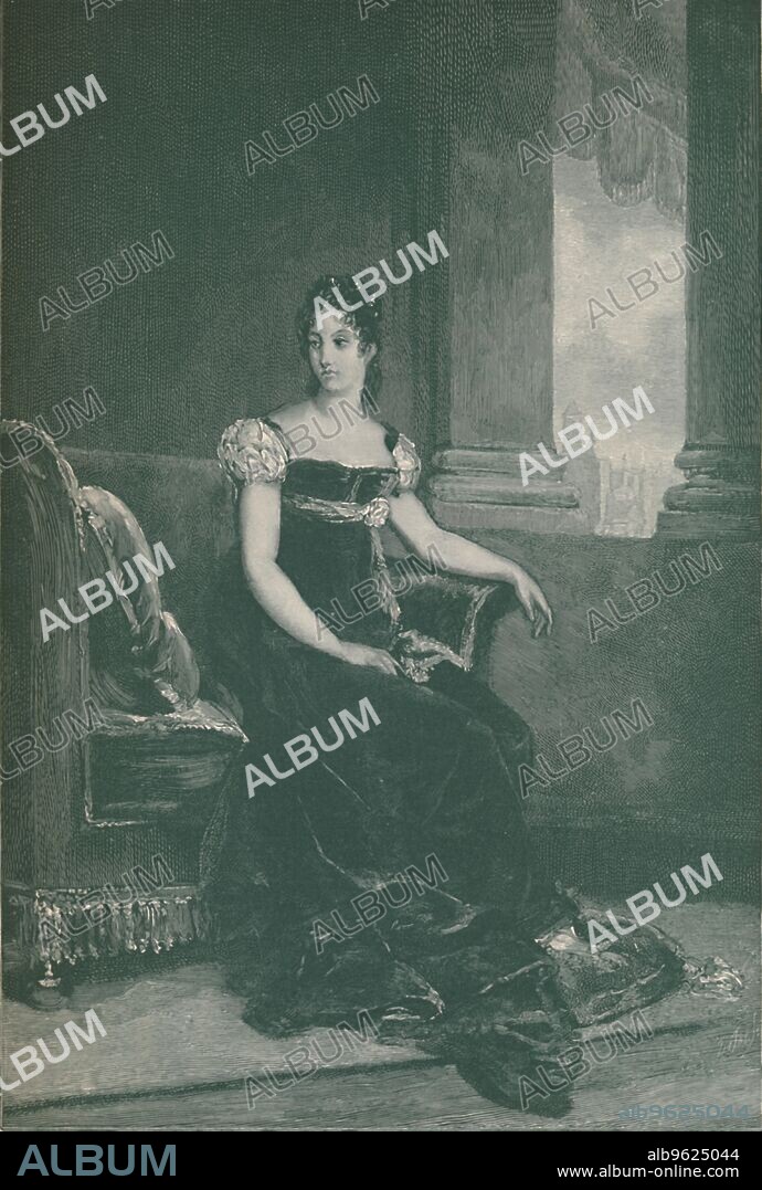R. G. TIETZE. 'Eugénie Bernardine-Desireé Clary - Mme. Bernadotte; Queen of Sweden', 1811, (1896). Eugénie Bernardine Désirée Clary (1777-1860) was Queen of Sweden and Norway, Marshaless of France and Princess of Pontecorvo. Engraving after the painting by François Gérard. From Life of Napoleon Bonaparte, Volume I, by William Milligan Sloane. [The Century Co., New York, 1896].