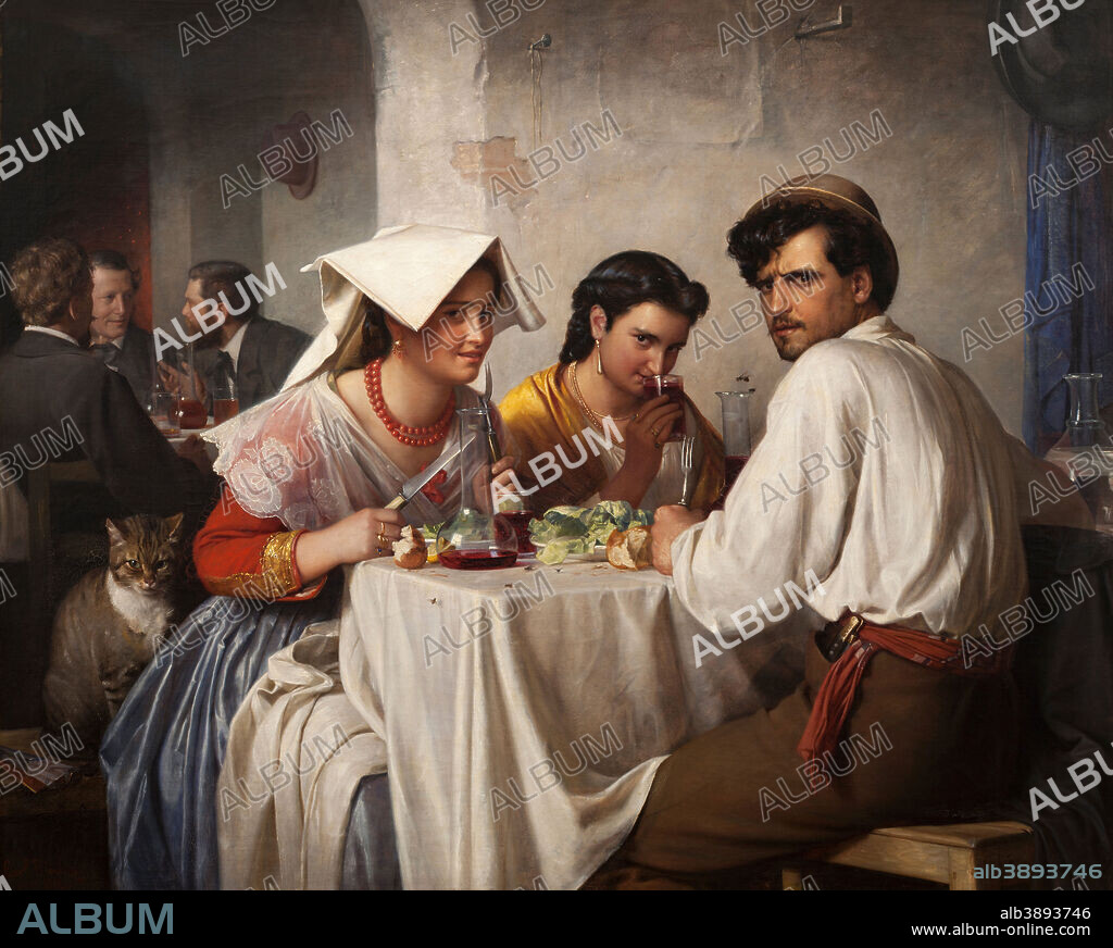 CARL BLOCH. In a Roman Osteria. Date/Period: 1866. Painting. Oil on canvas. Height: 1,485 mm (58.46 in); Width: 1,775 mm (69.88 in).