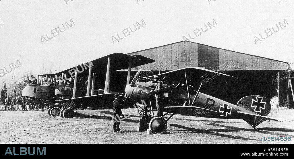 German Fighter Planes: Albatros D.III with Gotha G.V. The Albatros D.III was a biplane fighter aircraft used by the Imperial German Army Air Service (LuftstreitkrÃ¤fte) and the Austro-Hungarian Air Service (Luftfahrtruppen) during WWI. The D.III was flown by many top German aces, including Manfred von Richthofen, Ernst Udet, Erich LÃ¶wenhardt, Kurt Wolff, and Karl Emil SchÃ¤fer. The D.III was considered pleasant and easy to fly, if somewhat heavy on the controls. The sesquiplane arrangement offered improved climb, maneuverability, and downward visibility compared to the preceding D.II. Like most contemporary aircraft, the D.III was prone to spinning, but recovery was straightforward. The Gotha G.V was a heavy bomber designed for long-range service, the G V series was used principally as night bombers. Caption: "Albatros (D.V.D.4640/17) with Gotha (G.V) in background. Mariakerke, Belgium.".