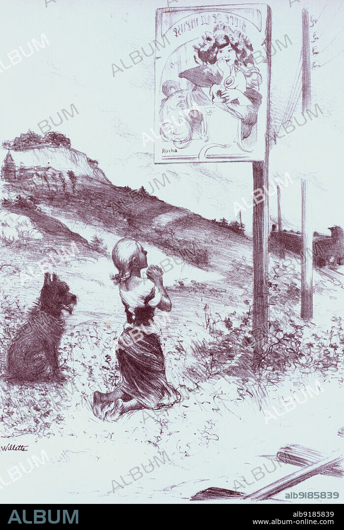 ADOLPHE WILLETTE. La Pieuse Erreur", dessin original pour les "Maîtres de l'Affiche"., c1899. [Publisher: Imprimerie Chaix; Place: Paris].