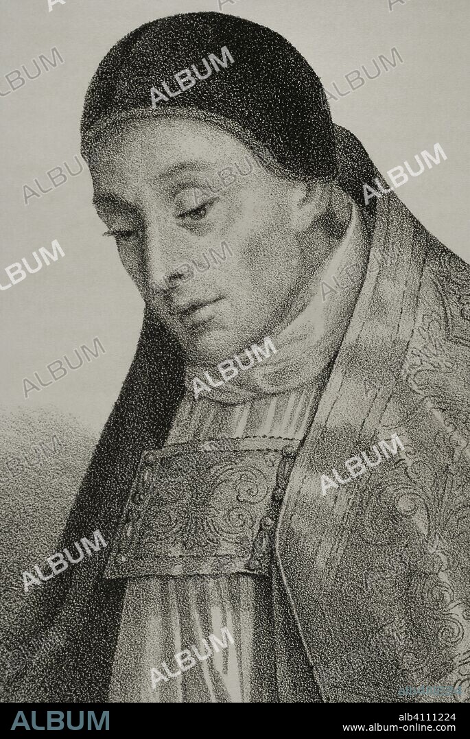 Thomas of Villanova (1486-1555). Spanish friar of the Order of Saint Augustine. Drawing by Llanta. Detail. Lithography. Cronica General de Espa–a, Historia Ilustrada y Descriptiva de sus Provincias. Castilla-La Nueva, 1869.