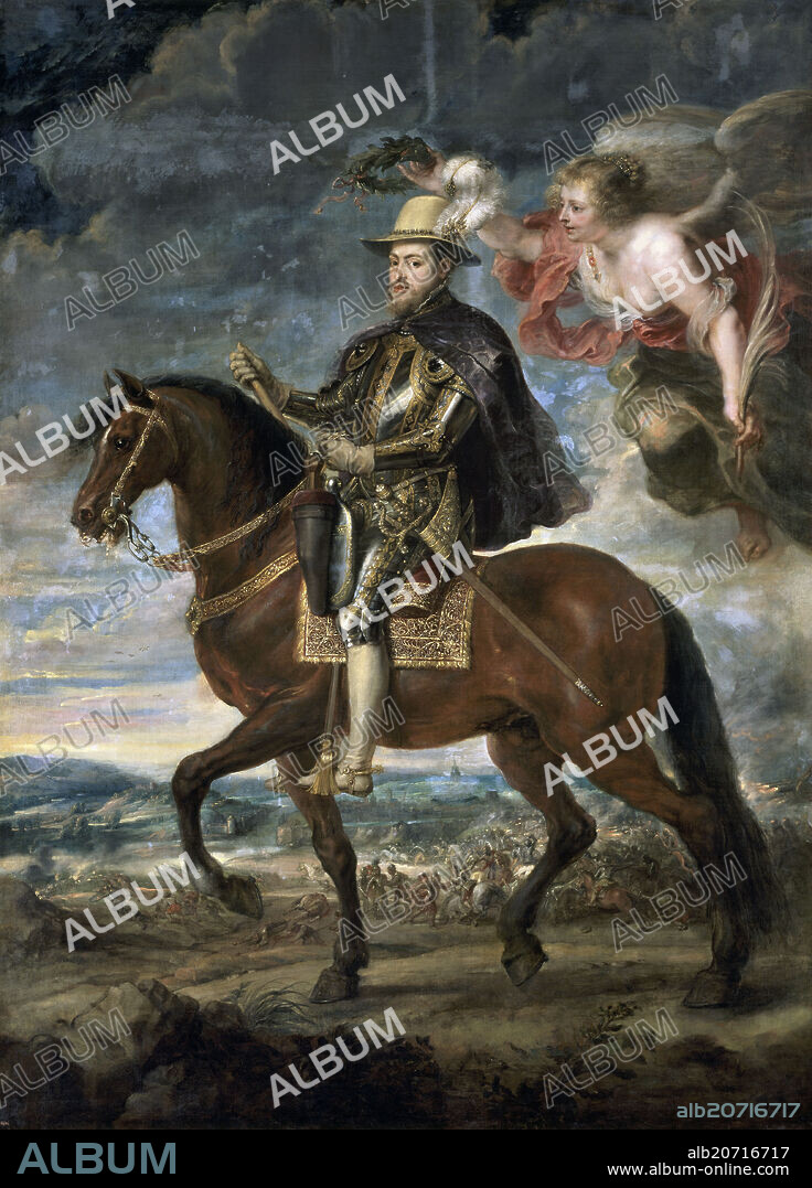 PEDRO PABLO RUBENS (1577-1640). FELIPE II A CABALLO - HACIA 1630 - O/L - 314x228 - NP 1686 - BARROCO FLAMENCO.