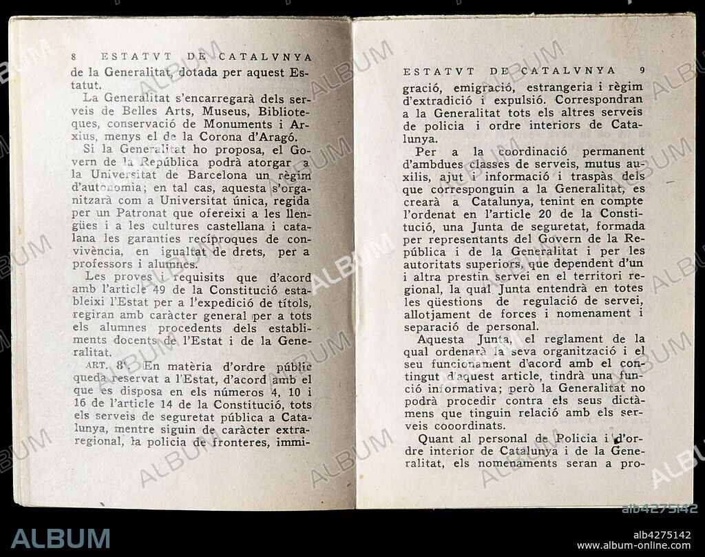 Página interior del 'Estatut de Catalunya', edición del año 1932.
