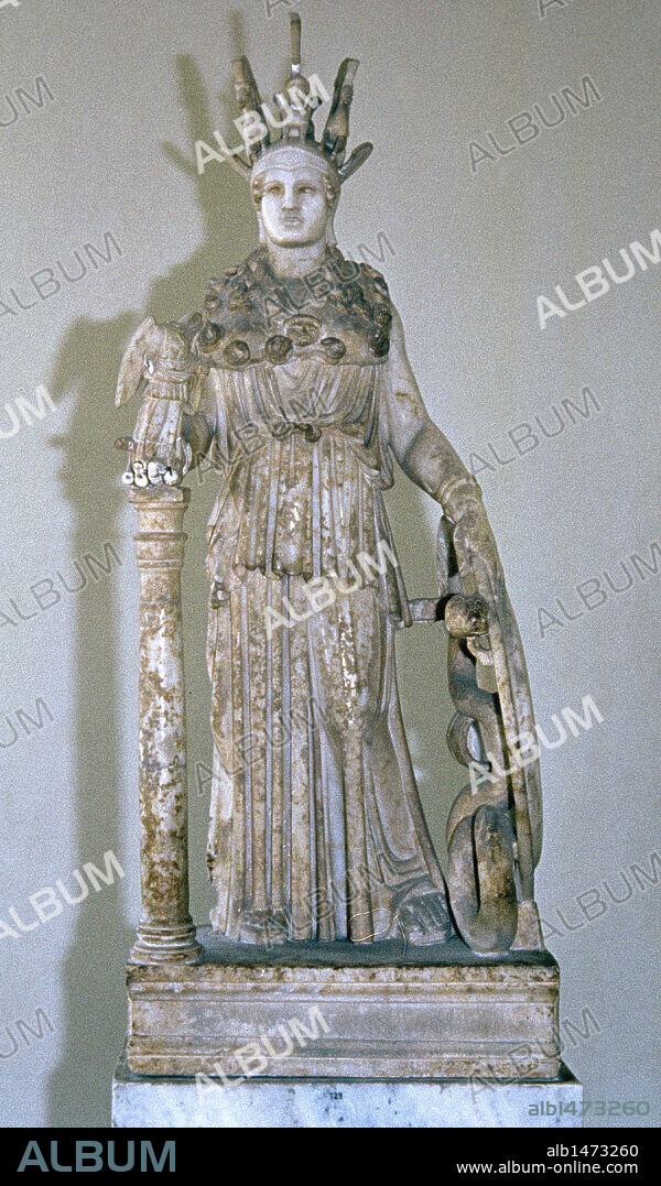 Votive sculpture of Athena Varvakeion. Copy of Athena Parthenos. Roman period, 2nd century BC. National Archaeological Museum of Athens.