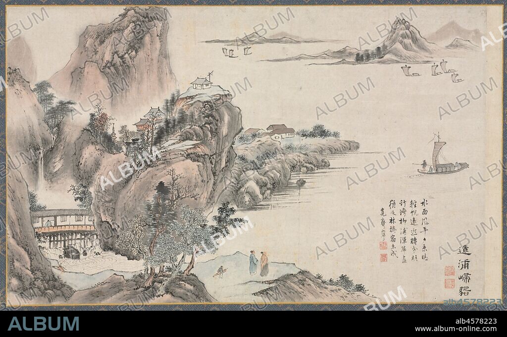 One of Eight Views of Xiao and Xiang Rivers, 1788. By the early age of 25, Tani Buncho had already mastered the literati painting style of the Ming dynasty Wu school. His 1788 paintings of the Eight Views of the Xiao and Xiang Rivers clearly show a style that differs from not only the Southern Song-inspired mode of Muromachi ink painting but also the Kano school. Inscriptions by the Confucian scholar Ichigawa Kansai (1749-1820) on Returning Sails Off a Distant Coast, and the inscriptions by other elites on the remaining sections, suggest that these Wu school-style paintings were possibly ordered by newly prominent Edo period Confucian scholars. Buncho?s original set of eight paintings seems to have been initially made as album leaves that were later remounted as hanging scrolls.