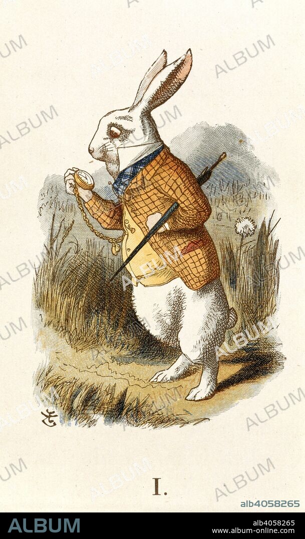 JOHN TENNIEL. The White Rabbit. The Nursery â€œAlice,â€ containing twenty coloured enlargements from Tenniel's illustrations to â€œAlice's Adventures in Wonderland,â€ with text adapted to nursery readers by Lewis Carroll. Macmillan & Co.: London, 1890. Source: Cup.410.g.74, plate I. Language: English.