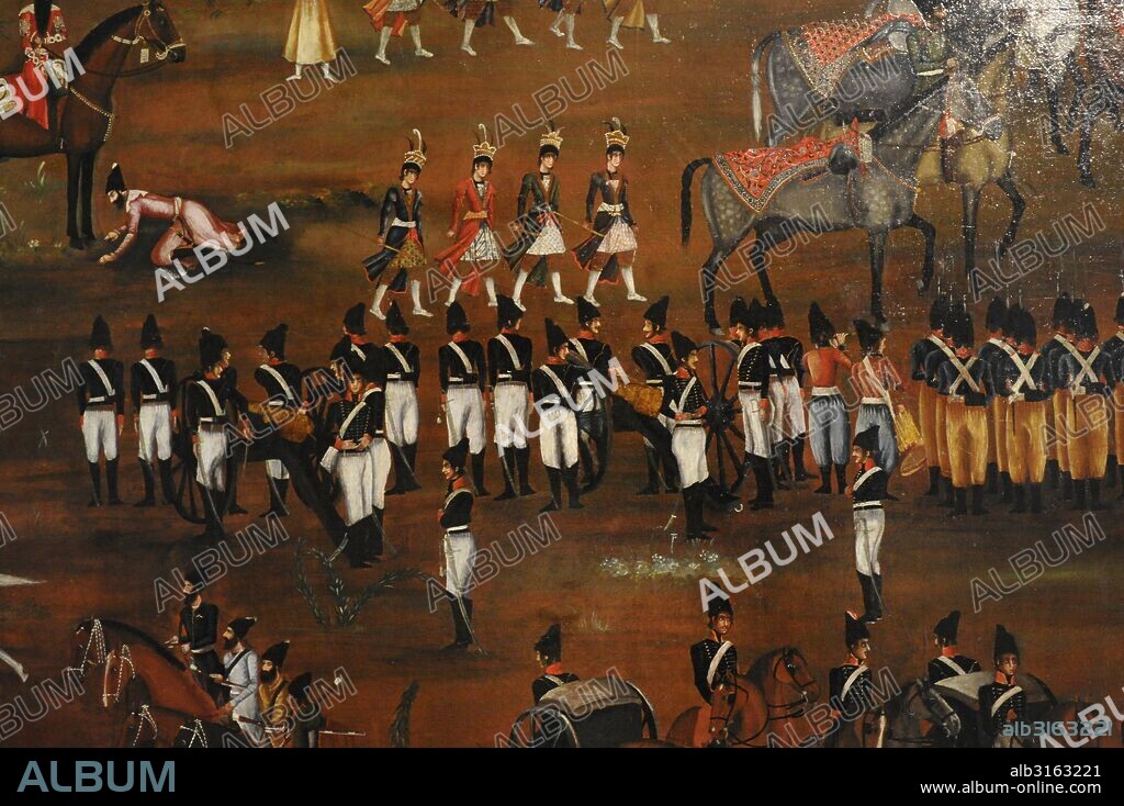 ARTE ISLAMICO. PROXIMO ORIENTE. IRAN. Edad Contemporánea. El segundo sah de Irán de la dinastía Kayar Fath Alí Sha (1772-1834) pasando revista al ejército. Oleo sobre lienzo. Autor desconocido. Fechado hacia 1815-1816. Irán. Museo del Hermitage (The State Hermitage Museum). San Petersburgo. Rusia.