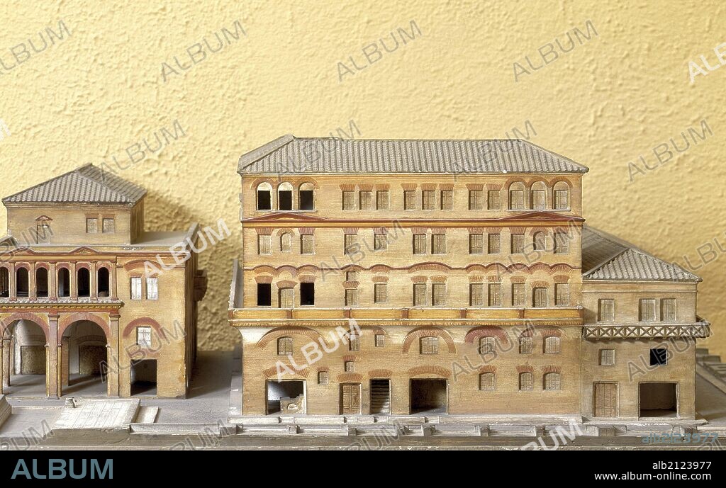 Plastic model of an Insula in Ostia, by Tommaso Gismondi, 1937, 20th Century. Italy, Lazio, Rome, Museum of Roman Civilization. Detail. Plastic model of a multilevel block as it was during the Roman epoch.