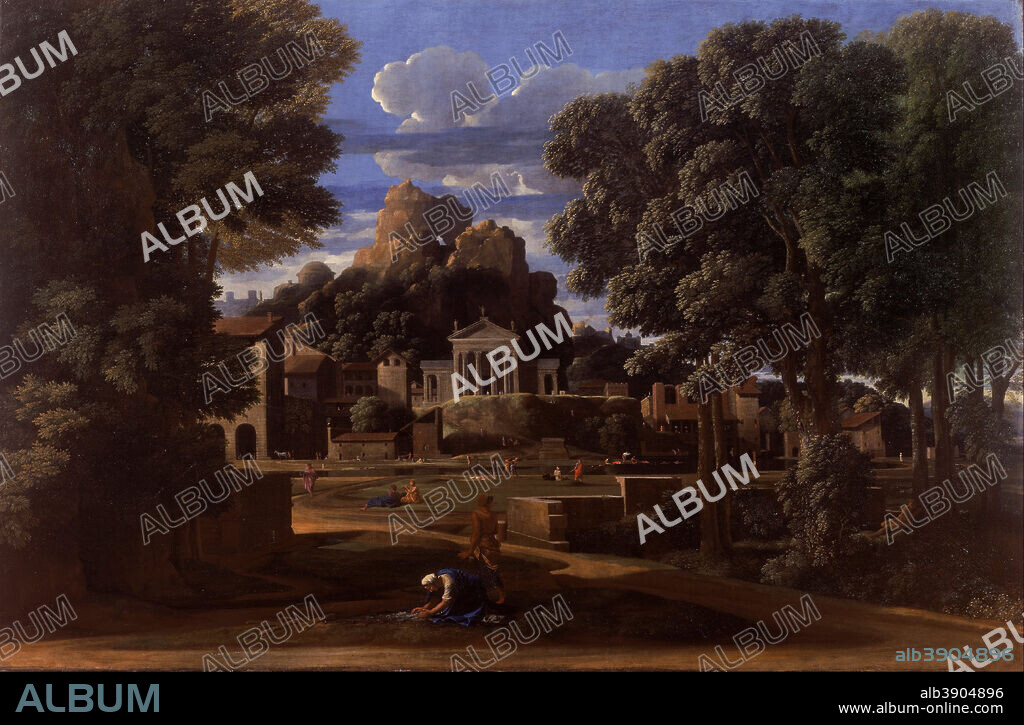 NICOLAS POUSSIN. Landscape with the Ashes of Phocion. Date/Period: 1648. Painting. Oil on canvas. Height: 1,165 mm (45.86 in); Width: 1,785 mm (70.27 in).