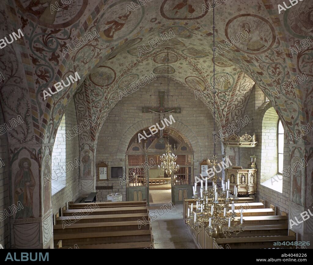 Interior of Husaby Church, Sweden. The church was built near a spring where Olof Skötkonung, first Christian king of Sweden, was baptized in 1008. It belonged to a network of royal estates called Uppsala öd.