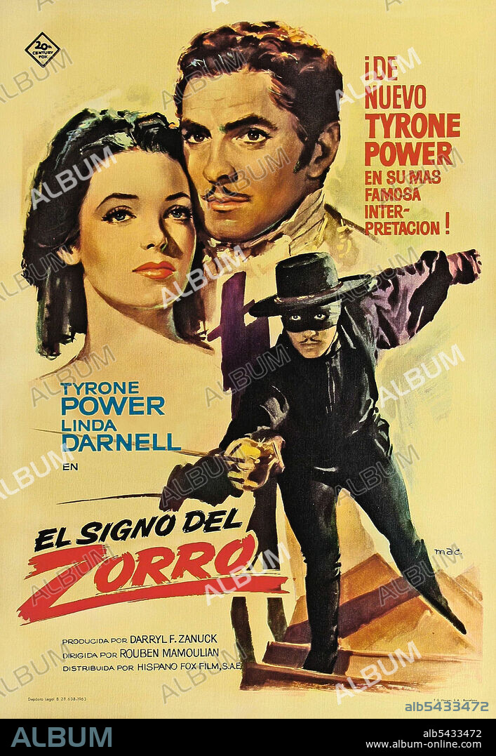 Affiche de THE MARK OF ZORRO, 1940, réalisé par ROUBEN MAMOULIAN. Copyright 20TH CENTURY FOX.