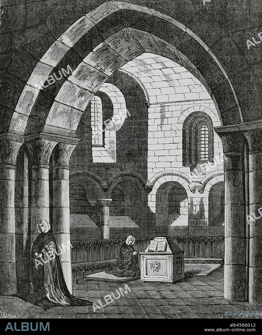 Spain, Aragon, Huesca province. Royal Monastery of Santa Maria de Sigena. Chapel of San Pedro. Monastery for Hospital Nuns. Illustration by Fernando Miranda. Engraving by Sierra. Cronica General de Espa–a, Historia Ilustrada y Descriptiva de sus Provincias. Aragon, 1866.