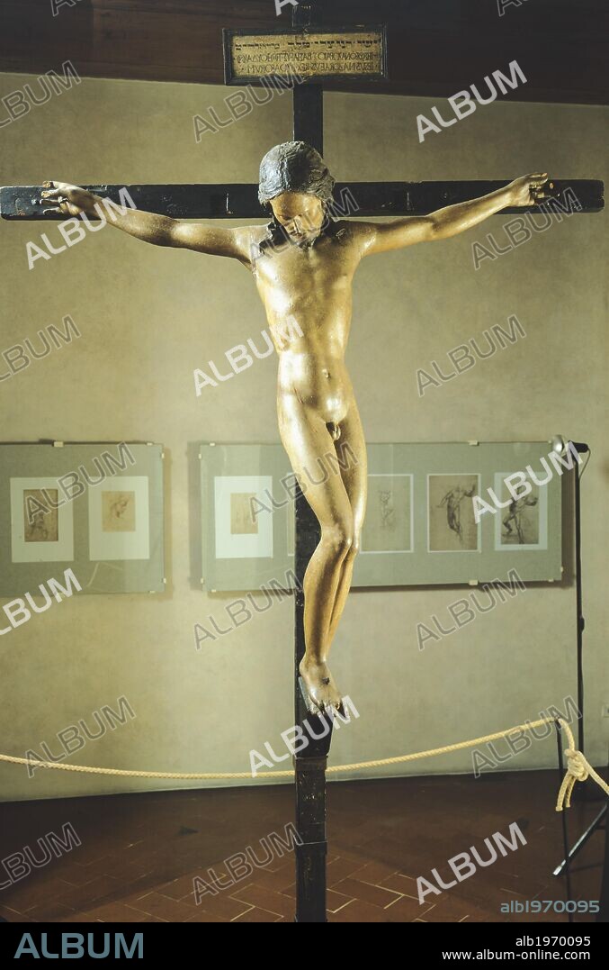 Holy Spirit Crucifix, ca 1493, by Michelangelo (1475-1564), sculpture in polychrome wood. Sacristy of the Basilica di Santo Spirito in Florence (UNESCO World Heritage, 1982), Tuscany.