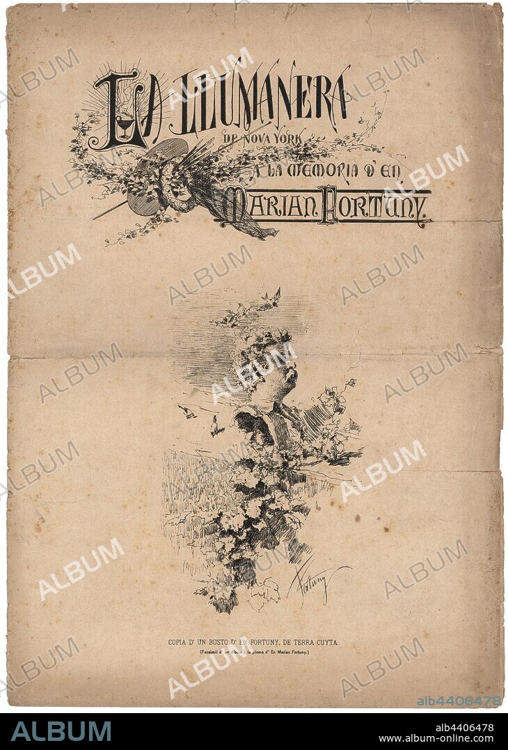 Portada de la revista catalana La Llumanera de Nova York, editada en Nueva York, noviembre de 1879, dedicada a la memoria de Marià Fortuny.