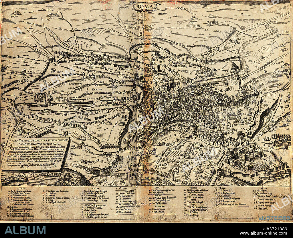 SEBASTIANO DI RE AFTER GIOVANNI ANTONIO DOSIO. Topographical Map of Modern Rome. Dated: 1561. Dimensions: overall: 41.4 x 55 cm (16 5/16 x 21 5/8 in.). Medium: engraving.