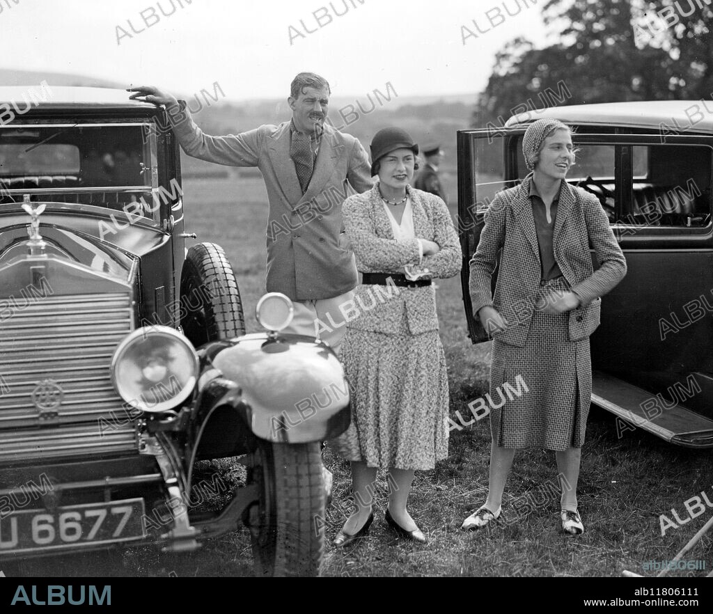 Cowfray Park Polo Tournament. Captain A.W.M.S. Pilkington, Miss Harrison and Honourable Pearson. 1931.