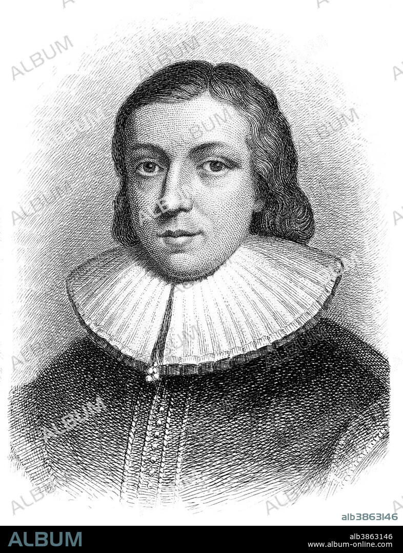 Historical engraving, portrait of John Milton, 1608 - 1674, an English poet and political philosopher.