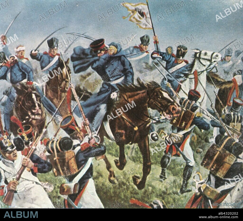 Scharnhorst at Grossgörschen, 2 May 1813, (1936). 'Scharnhorst Bei Grossgörschen, 2 Mai 1813'. Prussian general Gerhard von Scharnhorst (1755-1813) was wounded in the foot during the battle of Lützen, (Großgörschen), in Germany. Although the wound was minor, it could not be tended to immediately. Infection set in and Scharnhorst died on 28 June. From "Bilder Deutscher Geschichte", (Pictures of German History), No.12, cigarette card album. [Cigaretten-Bilderdienst, Altona-Bahrenfeld, Hamburg, Germany, 1936].