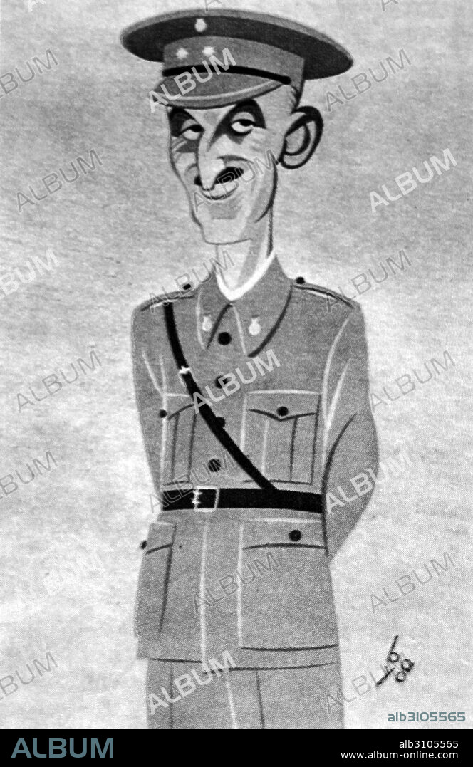 Caricature of Juan Hernández Saravia (1880–1962) a high-ranking Spanish military officer of the Republican government forces during the Spanish Civil War.