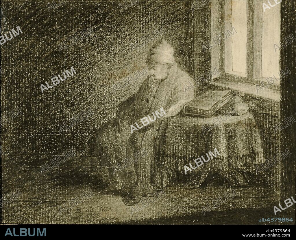 Jeremiah Wildt-Socin in the house skirt (Beatus ille qui procul negotiis), 1788, charcoal or black chalk on paper, in old wooden frame, leaf: 19 x 25.5 cm (light measure), U.l., Monogrammed and dated with charcoal or black chalk: D.B. ad., Nat., 1788., Daniel Burckhardt-Wildt, Basel 1752–1819 Basel.
