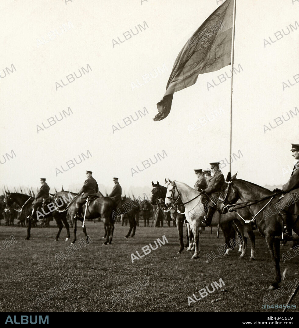 Stereoview WW1, The Great War  Realistic Travels Military photographs circa 1918. His mMagesty King George reviews the young guards before their departure for garrison duty opn the Rhine.