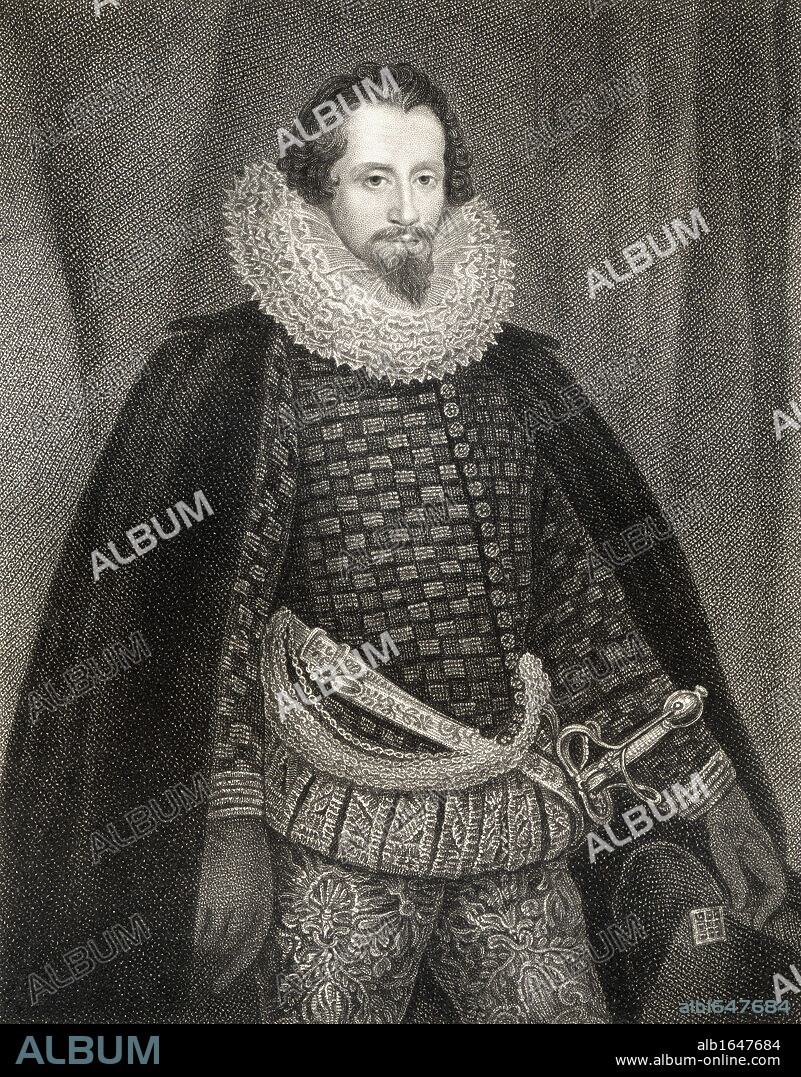 Robert Devereux 2nd Earl of Essex, Viscount Hereford, Lord Ferrers, Lord Bourchier, 1567-1601. English soldier and courtier. From the book 'Lodge's British Portraits' published London 1823.