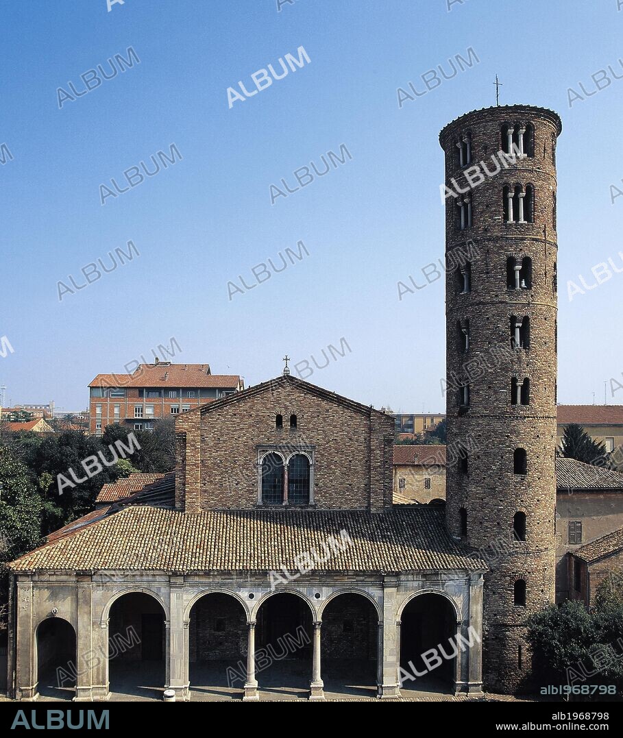 Facade and bell tower, Basilica of Sant'Apollinare Nuovo (UNESCO World Heritage List, 1996), Ravenna, Emilia-Romagna. Italy, 6th-10th century.
