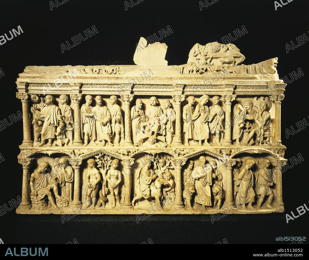 Roman civilization, IV century A.D. Sarcophagus of Junius Bassus, one of the oldest sacrophagus with Old and New Testament scenes.