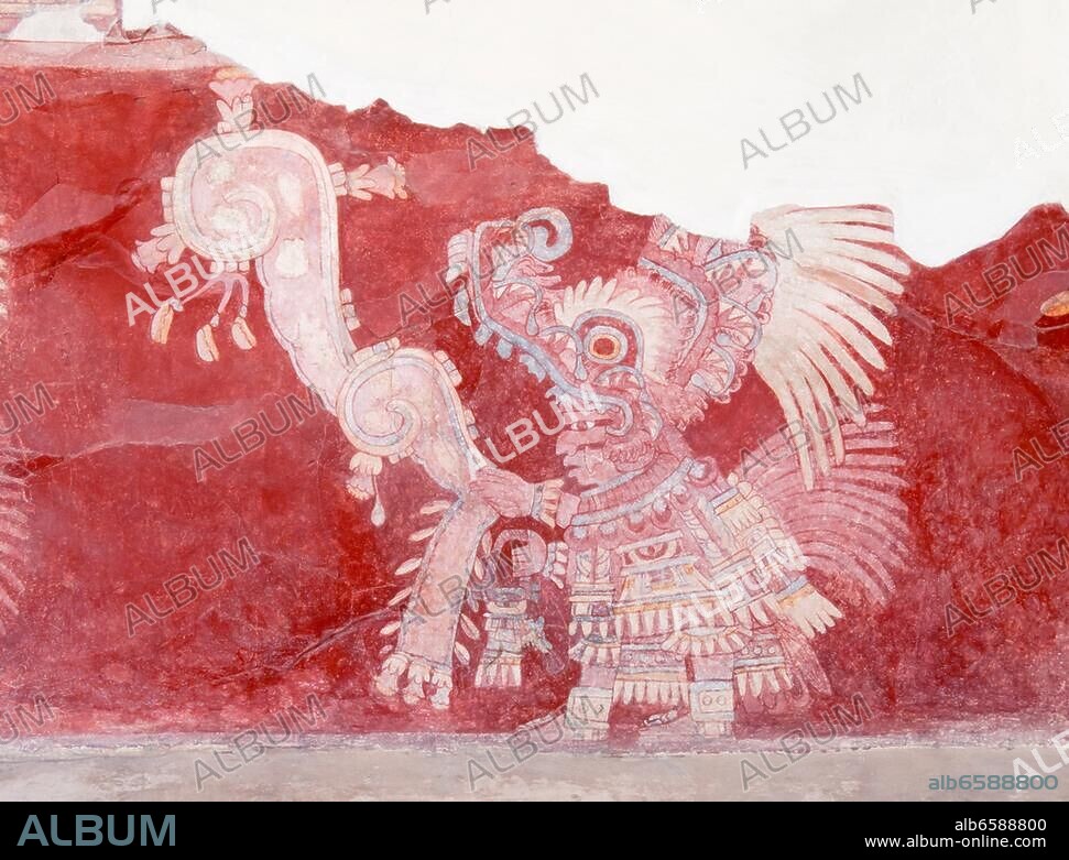 Detail of the mural Paradise of Tlaloc, so called because it depicts anidyllic place of water, food, games and happiness.||Teotihuacan is archeological site in the basin of Mexico, about 30km northeas.