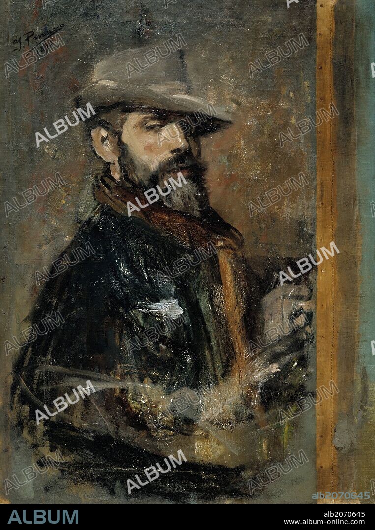 Ignacio Pinazo Camarlench / 'Autorretrato pintando, o Joven con sombrero', 1895, Escuela Española, Óleo sobre Lienzo, 83 cm x 61 cm, P04582.