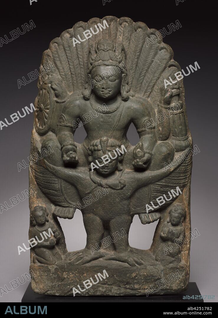 Vishnu Riding on Garuda, 500s-600s. Eastern India, early Pala period, 7th Century. Schist; overall: 81.3 x 47 cm (32 x 18 1/2 in.).