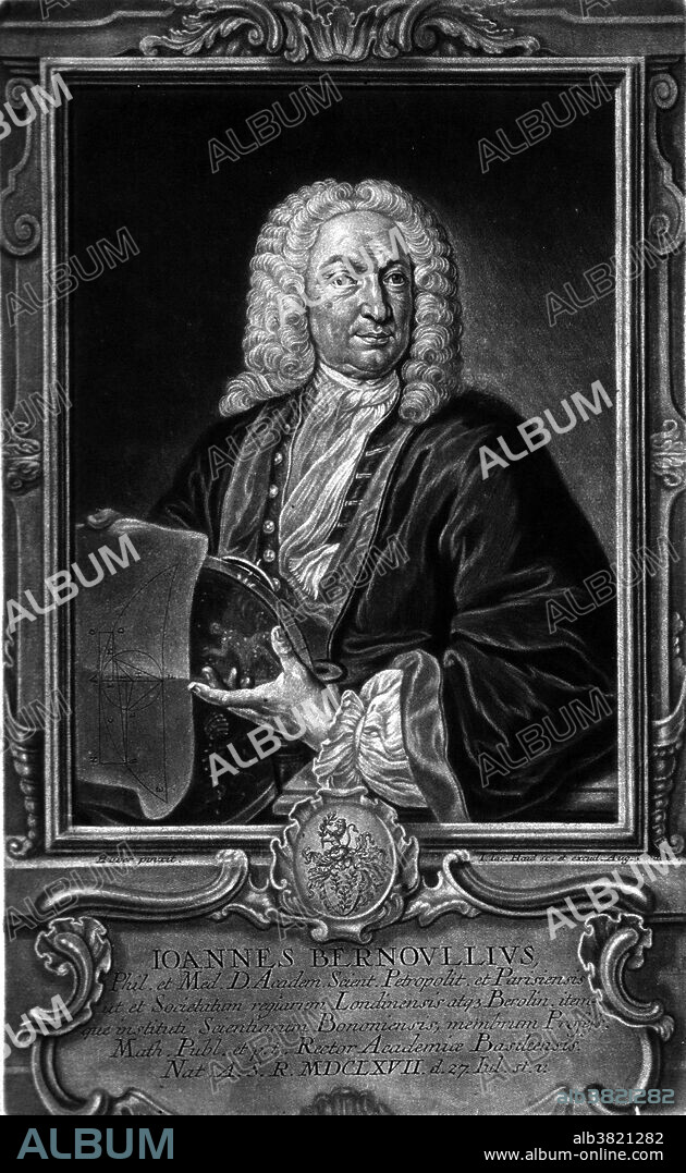 Johann Bernoulli (1667-1748) was a Swiss mathematician. He is known for his contributions to infinitesimal calculus (concerned with finding slope of curves, areas under curves, minima and maxima, and other geometric and analytic problems) and educated Leonhard Euler in his youth. He solved the problem of the catenary. In physics and geometry, the catenary is the curve that an idealized hanging cable or chain with very short links assumes under its own weight when supported only at its ends. Mathematically, the catenary curve is the graph of the hyperbolic cosine function. Catenaries appear in architecture and engineering, in the design of bridges and arches. He proposed a fluid energy perpetual motion machine and published a work on hydrodynamics.