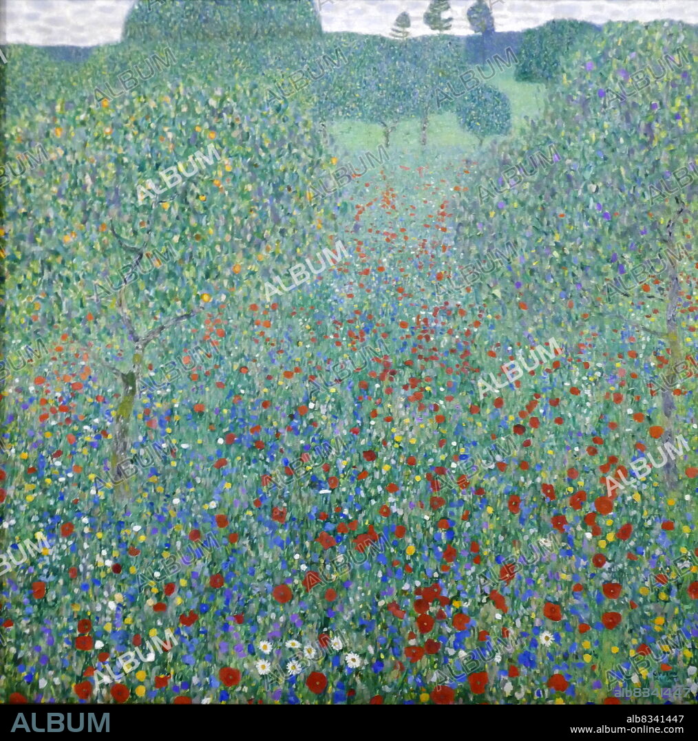 Flowering Poppies, 1907. Poppy Field. Oil on canvas by Gustav Klimt. Gustav Klimt (July 14, 1862 - February 6, 1918) was an Austrian symbolist painter and one of the most prominent members of the Vienna Secession movement. Klimt is noted for his paintings, murals, sketches, and other objects d'art.