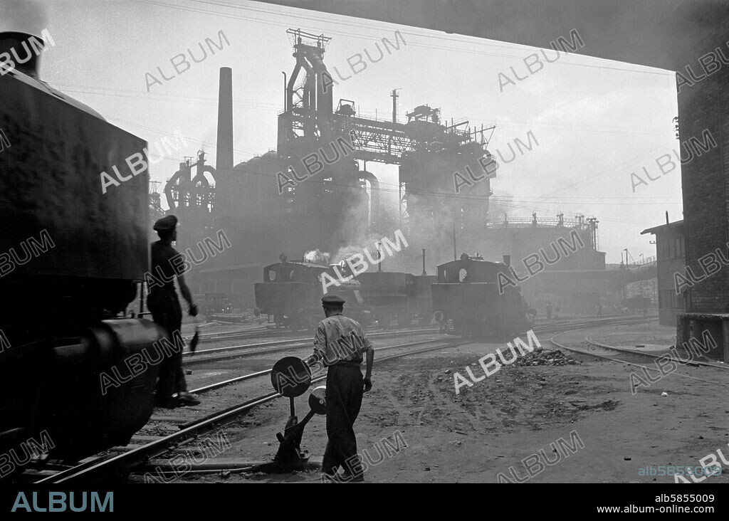 ERICH LESSING. A freight-train in the "Molotov" Iron and Steelworks in Trinec,Czechoslovakia.