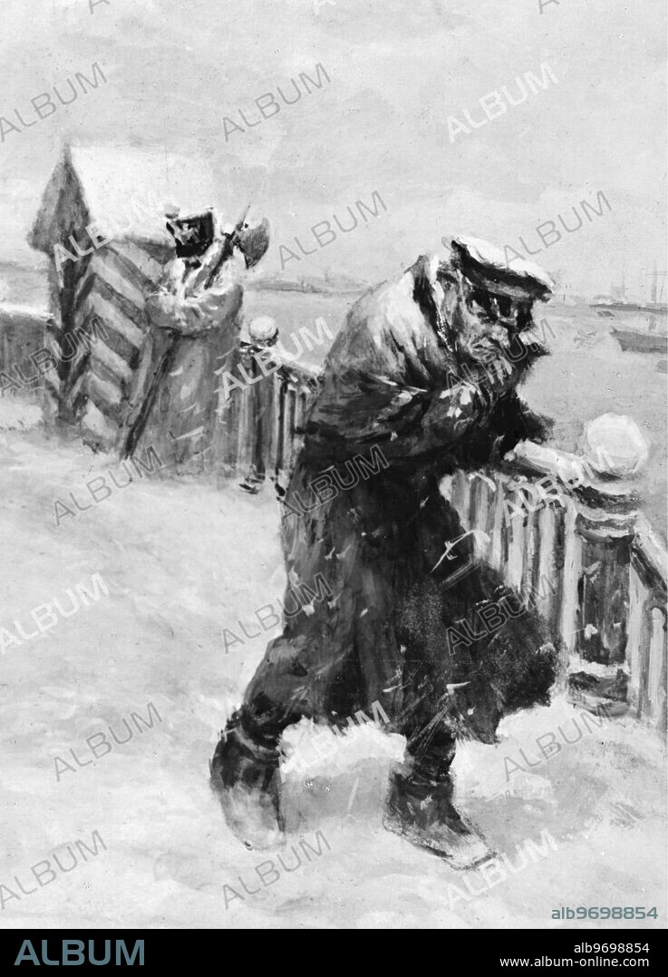 Oil Painting by A. Vanetsian of the character Akaky Akakievich in the novel "The Overcoat" by Golgoi. Nikolai Vasilievich Gogol (1809 - 1852) Ukrainian-born, Soviet writer, dramatist, Playwrite and publiscist in the tradition of Russian realism. 1951. Supplied By: SCRSS - Society for Co-operation in Russian & Soviet Studies.