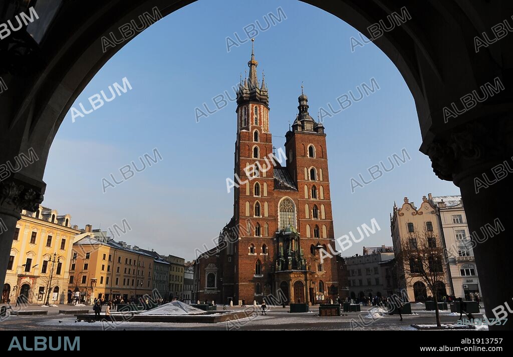 Krakow, Poland. St. Mary's Basilica, founded by Casimir III the Great. It was built in the 14th century unless its foundations are dated back to the early 13th century. Polish Gothic style.