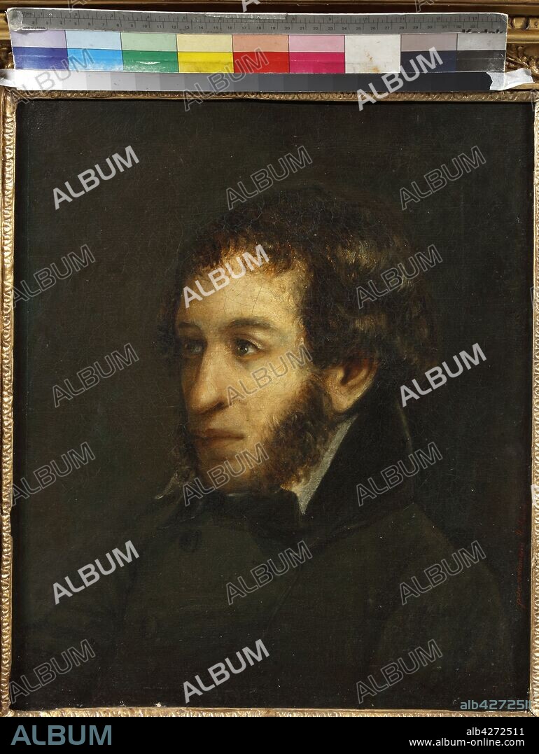 IVAN LOGINOVICH LINEV. Last lifetime portrait of the poet Alexander Sergeyevich Pushkin (1799-1837).