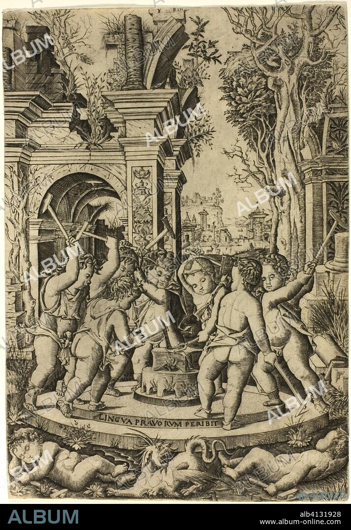 Fate of the Evil Tongue. Nicoletto da Modena; Italian, active c. 1500-c. 1520. Date: 1502-1512. Dimensions: 293 x 204 mm. Engraving on paper. Origin: Italy.