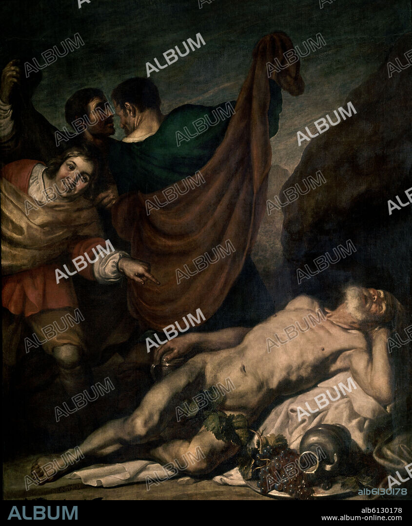 JUAN MONTERO DE ROJAS. 'Embriaguez de Noé', siglo XVII, Óleo sobre lienzo, 220 x 179,5 cm.
