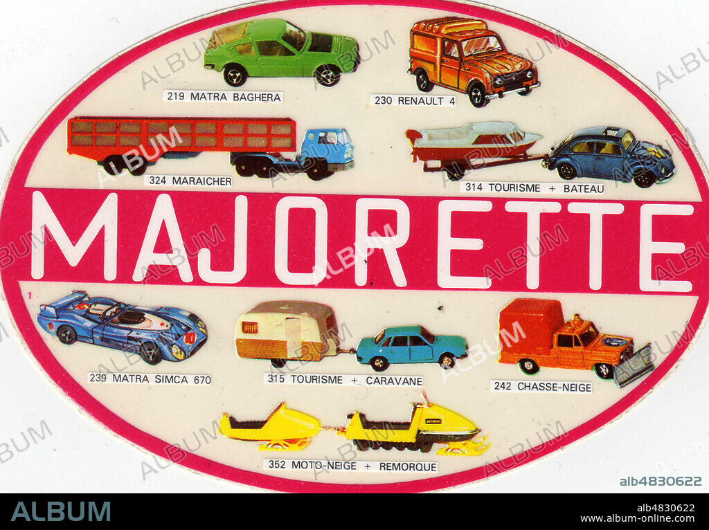 Autocollant Jouets voitures Majorette vers 1970. Credit : Collection Elzingre/KHARBINE-TAPABOR.
