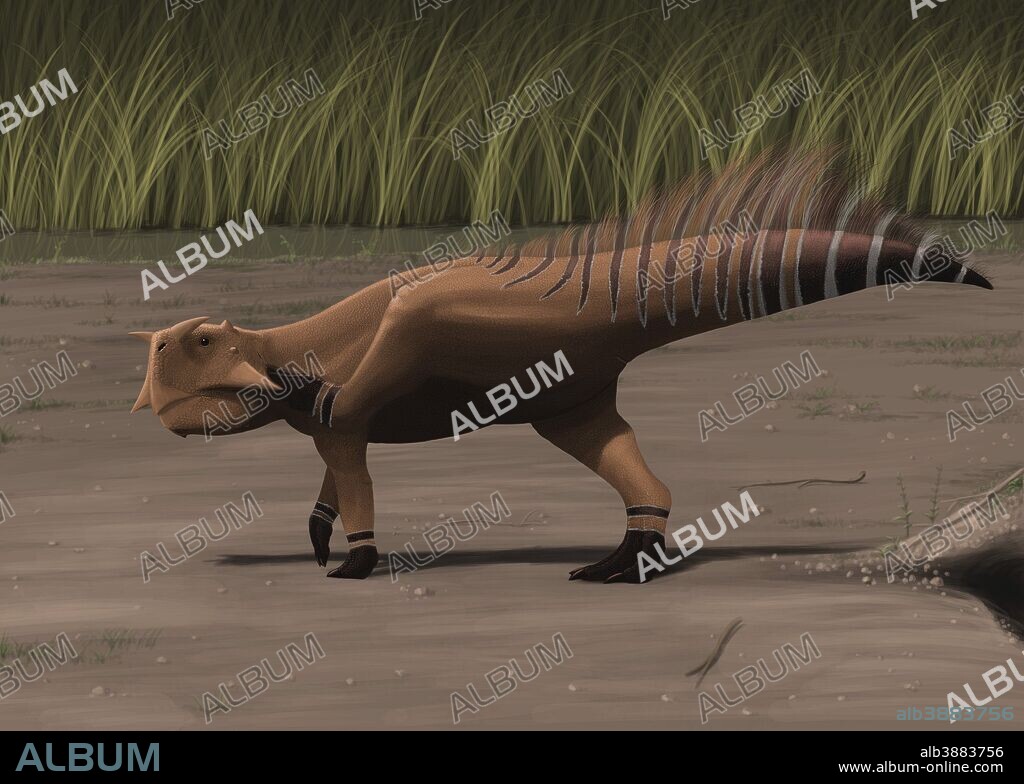 Psittacosaurus sibiricus in a prehistoric landscape.