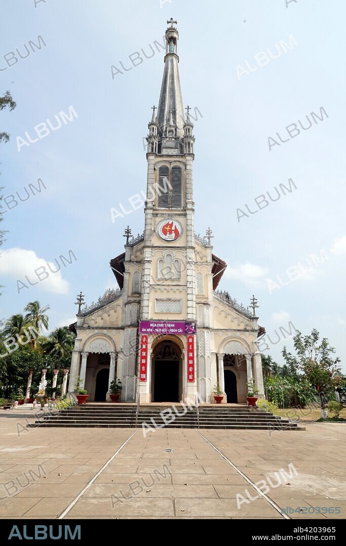 Built in 1929-1932. the Cai Be Catholic Church has the tallest bell tower of the Tien Giang Province. Cai Be. Vietnam.