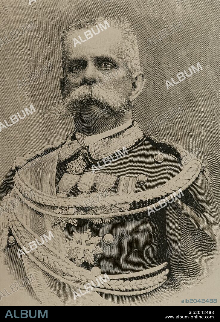 Humberto I de Saboya (1844-1900). Rey de Italia entre 1878 y 1900. Grabado por Rico. S. XIX.