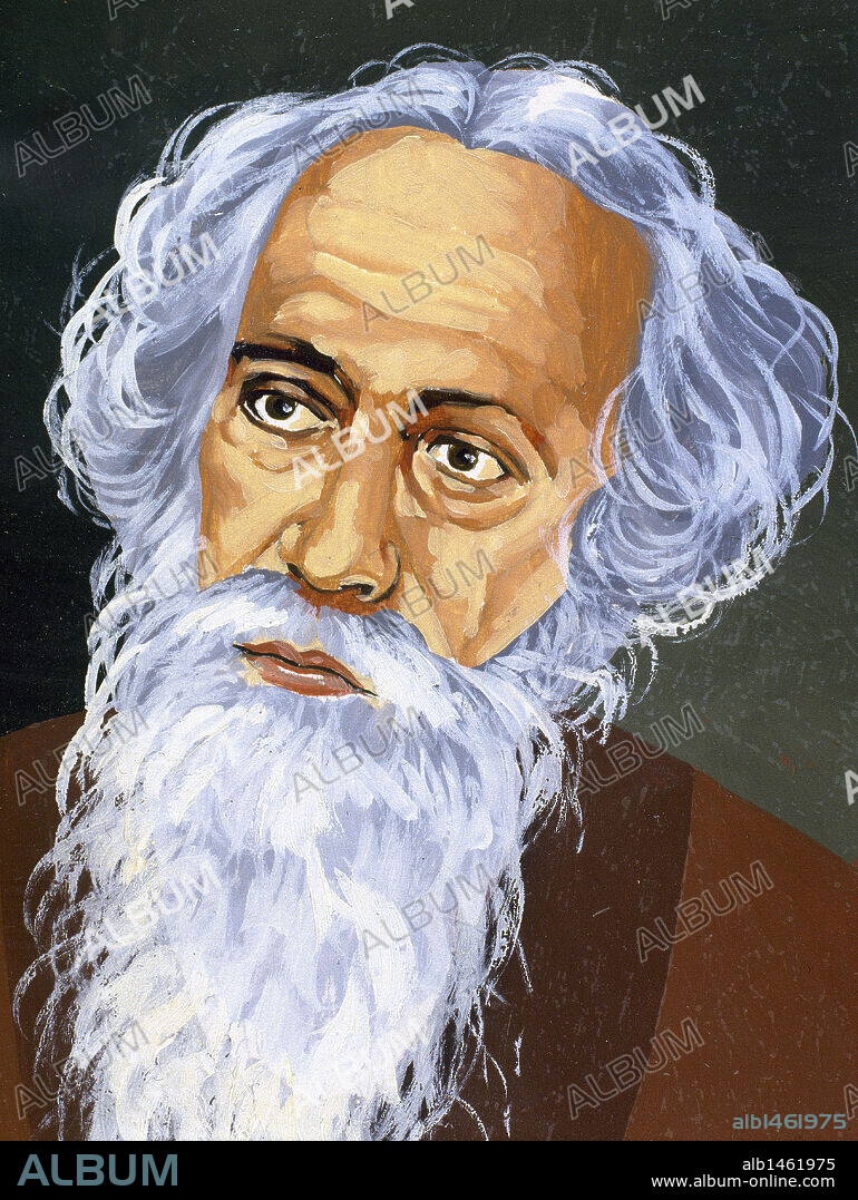 TAGORE, Rabindranath (1861-1941). Poeta, dramaturgo y filósofo hindú. Nobel de Literatura (1913). Dibujo.
