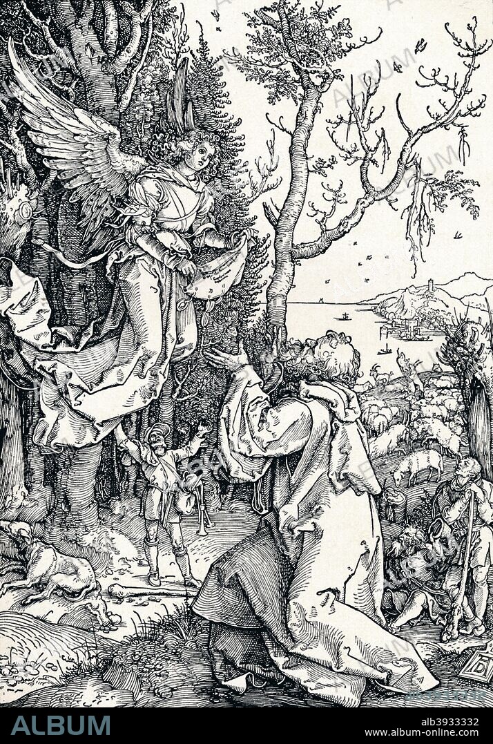 'Joachim and the Angel', 1506 (1906). A scene from the Life of the Virgin. From Durer Des Meisters Gemalde Kupferstiche und Holzschnitte in 471 Abbildungen [Stuttgart und Leipzig, Deutsch Verlags-Ansalt, 1906].
