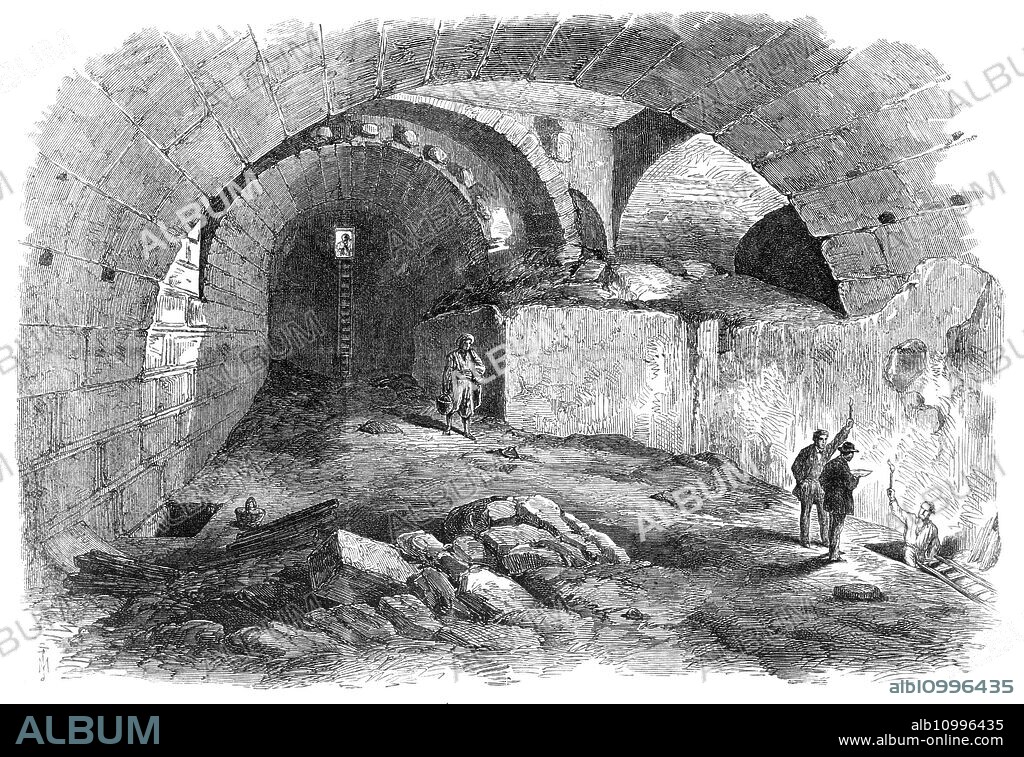 The Explorations at Jerusalem: Wilson's Arch, Haram Wall, 1869. '...here we have the whole arch complete, and it is only one of a series forming an approach from the western city to the inclosure of the Temple...Captain Wilson was the first to unearth the arch, and Lieutenant Warren has penetrated along most of the other arches, making some very curious discoveries. The only entrance to this arch is through a door high up, with a rope ladder for the means of descent. The wall here is the western wall of the Haram inclosure...The stones of the wall are here similar to those at the "Jews' Wailing-place"- no very large ones are visible. A shaft was sunk at the pier...On descending the shaft which he had sunk under Wilson's arch, to a depth of 41 ft., Lieutenant Warren found a series of vaults, tanks, and aqueducts, with a passage running from east to west, apparently forming a secret communication between the Temple and the city, which he regards as "the key to underground Jerusalem." Several of the vaulted chambers here are thought to be of Saracenic origin, while others are Jewish. Captain Wilson, after whom the arch above this spot is named, was the Engineer officer who made the Ordnance survey of Jerusalem a few years ago'. From "Illustrated London News", 1869.