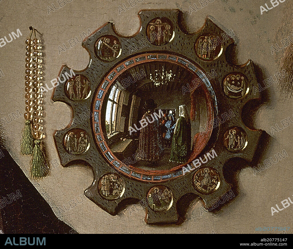 JAN VAN EYCK (1385-1441). 'The Arnolfini Portrait' (detail), 1434, Oil on oak panel.